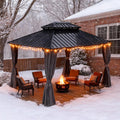 10x12 Hardtop Gazebo Outdoor Metal Gazebo with Double Roof & Netting Curtains - Heavy Duty Steel Pavilion for Patios, Waterproof & Snow Load Resistant