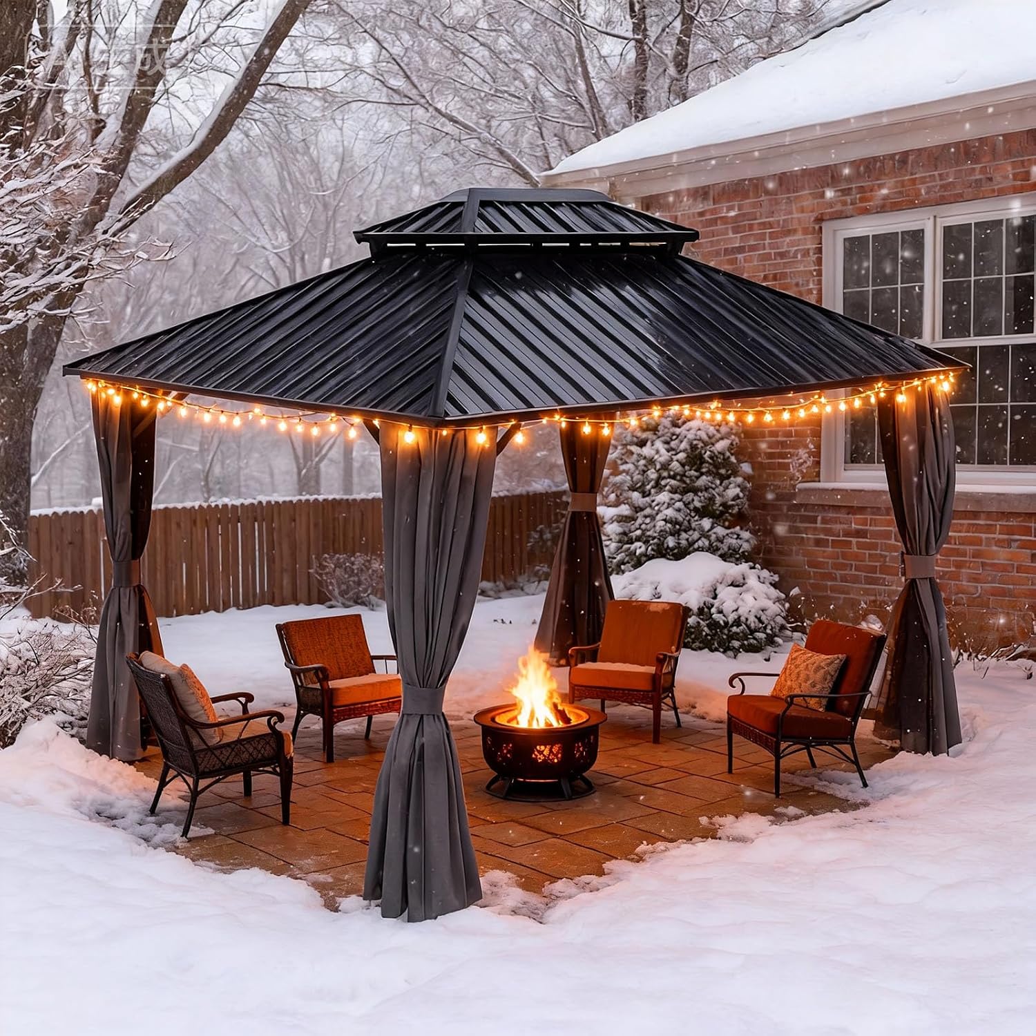 10x12 Hardtop Gazebo Outdoor Metal Gazebo with Double Roof & Netting Curtains - Heavy Duty Steel Pavilion for Patios, Waterproof & Snow Load Resistant