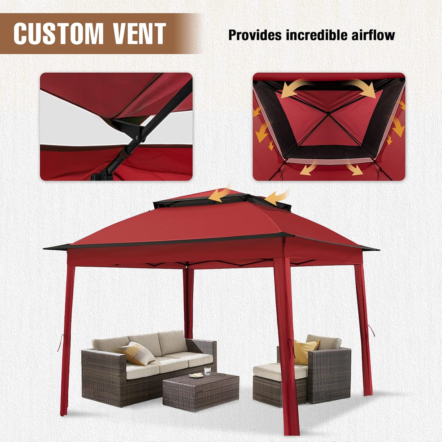 11x11 Pop Up Gazebo Tent with Mesh Netting, Instant Outdoor Canopy with UPF 50+ UV Protection, Water Resistant, Red