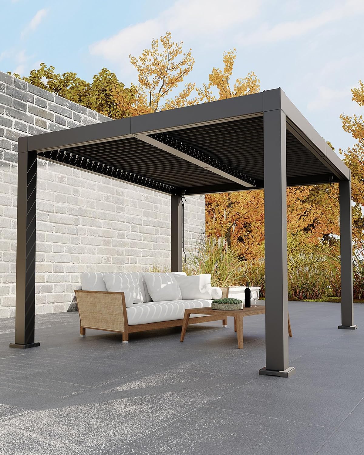 10 Ft x 12 Ft Louvered Pergola - All-Aluminum with Adjustable Louvered Roof, Reinforced Frame & Integrated Drainage, Hard Top Gazebo for Patio & Deck, Gray