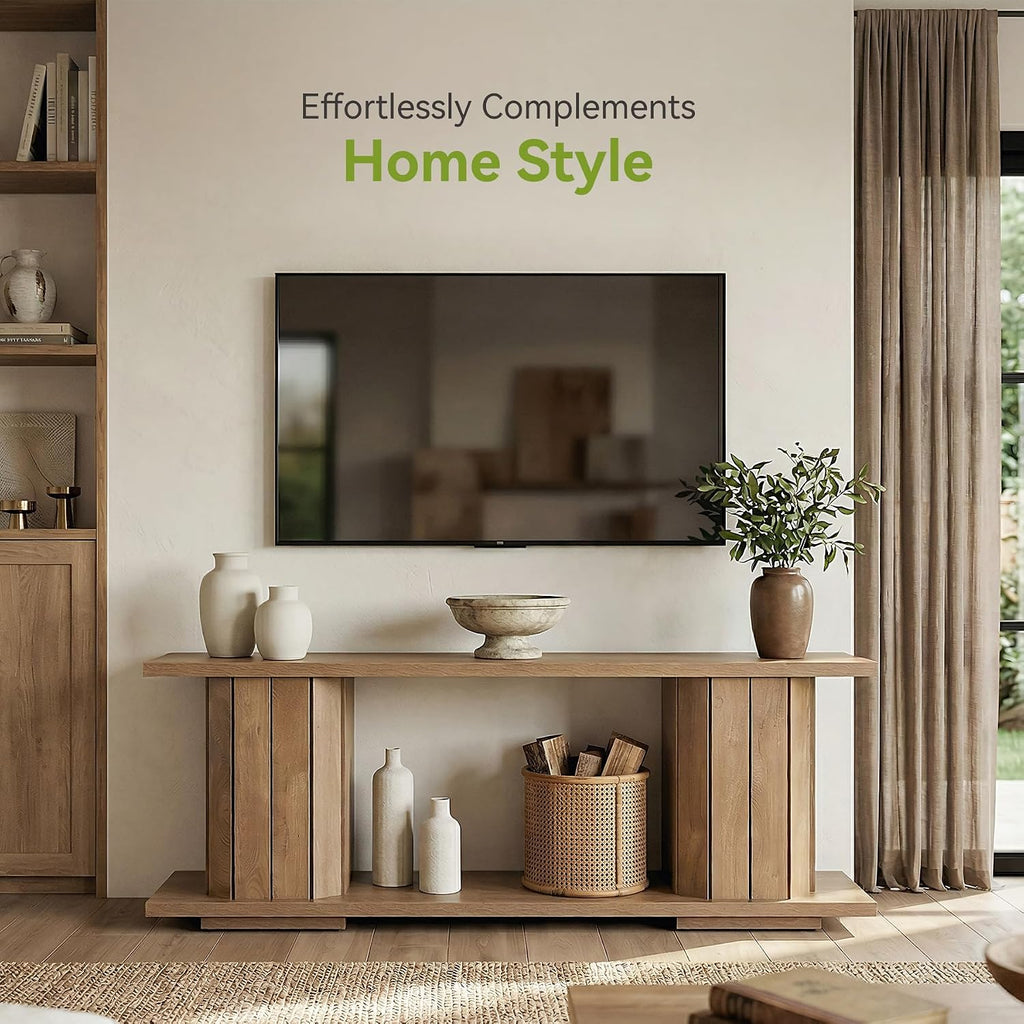 LITTLE TREE Wooden TV Stand for 60/65/70 Inch TVs, Entertainment Center with Open Storage Shelves, Farmhouse TV Console Media Television Stands for Living Room, Bedroom, Natural Wood Color