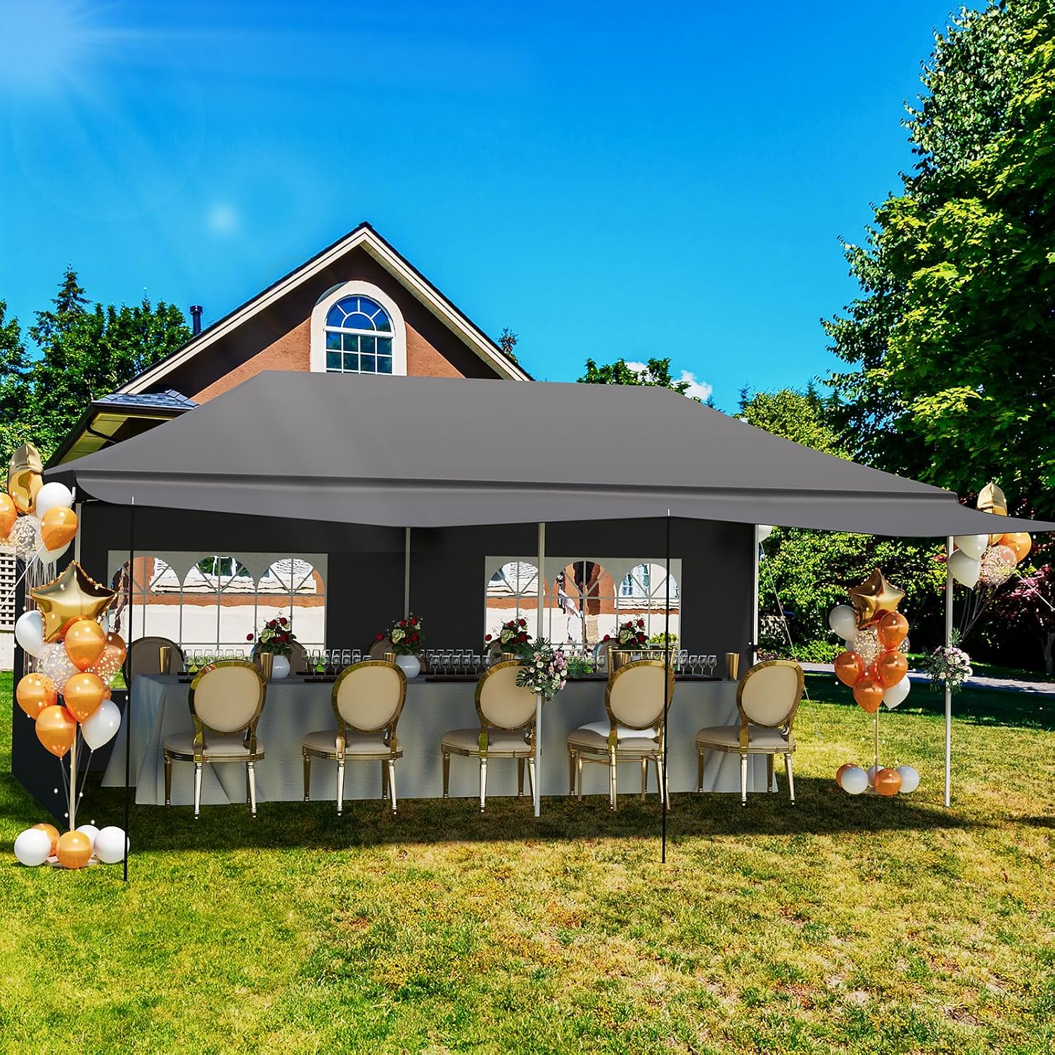 Garvee Commercial-Grade 10x20 ft Pop-Up Canopy Tent - 420D Oxford Fabric with PE Windows and 5 Removable Sidewalls, Ideal Heavy Duty Outdoor Shelter for Events, Weddings, and Backyard Gatherings