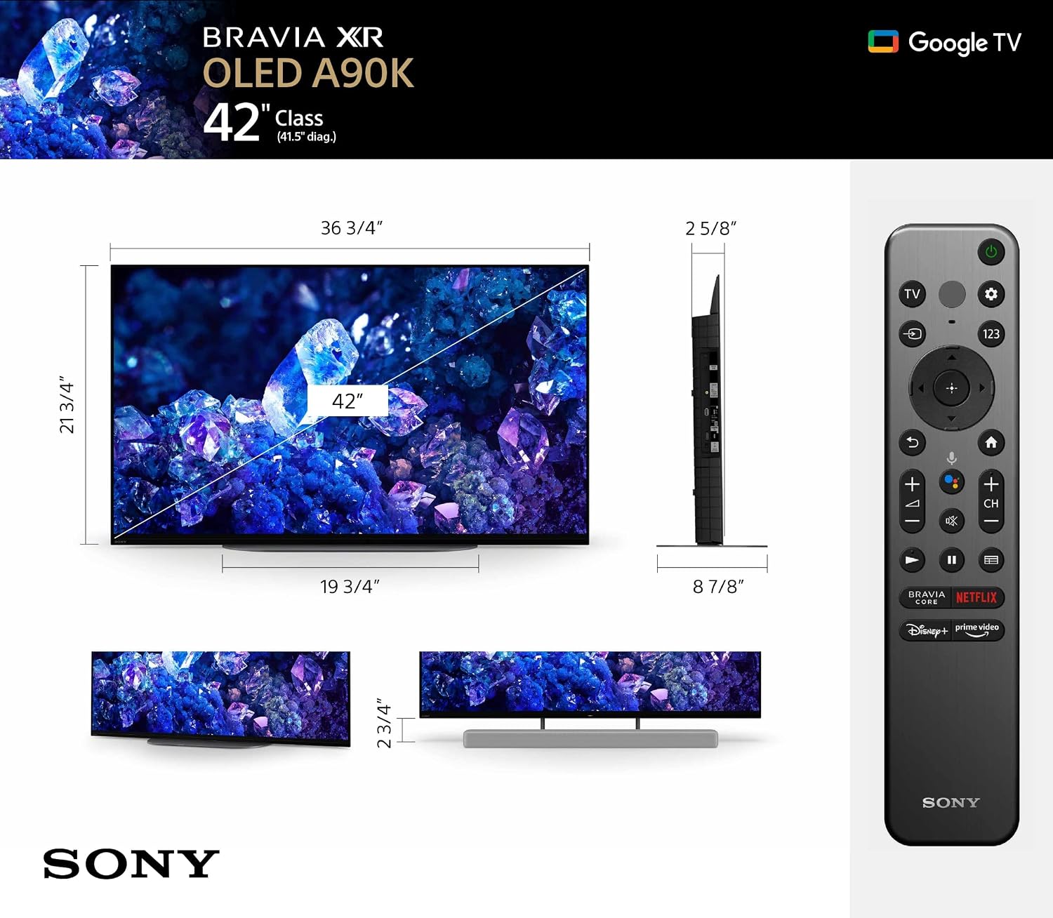 Sony XR42A90K 42 Inch 4K Bravia XR OLED High Definition Resolution Smart TV with 2 Year Amber Protection Plan (2022)