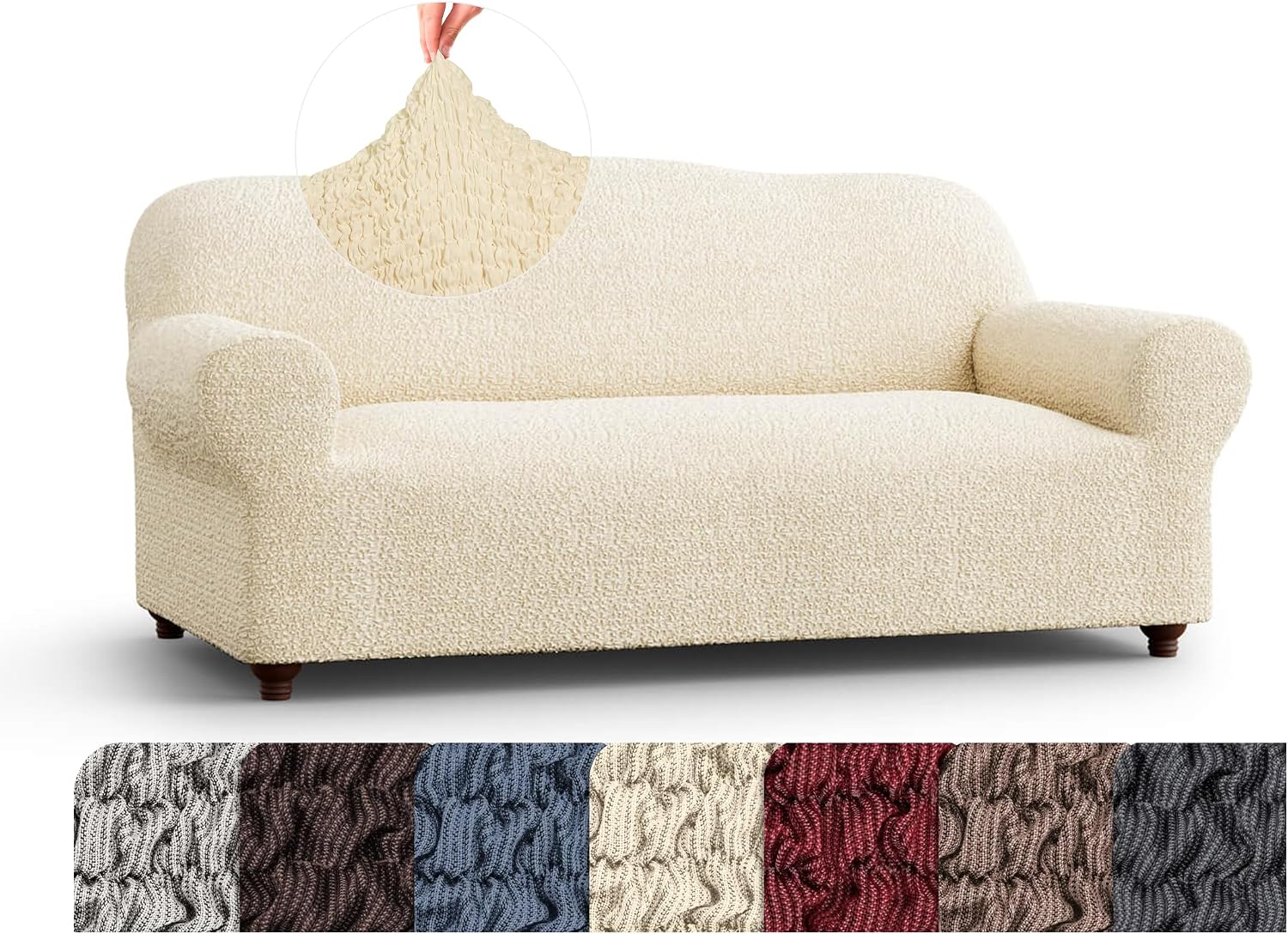 PAULATO BY GA.I.CO. Sofa Slipcover - Stretch Couch Cover - Stylish Cushion Sofa Cover - Soft Polyester Fabric Slipcover - 1-Piece Form Fit Washable Protector for Pet - Mille Righe Collection - Cream