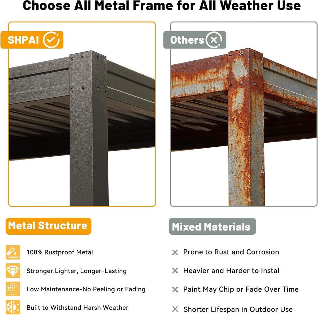 8x5 FT Grill Louvered Pergola for Outdoor Grill, Hardtop Grill Pergola with Built-in Gutter & Adjustable Rainproof Roof, Metal Shelter Gazebo for Patio Backyard Deck -Brown