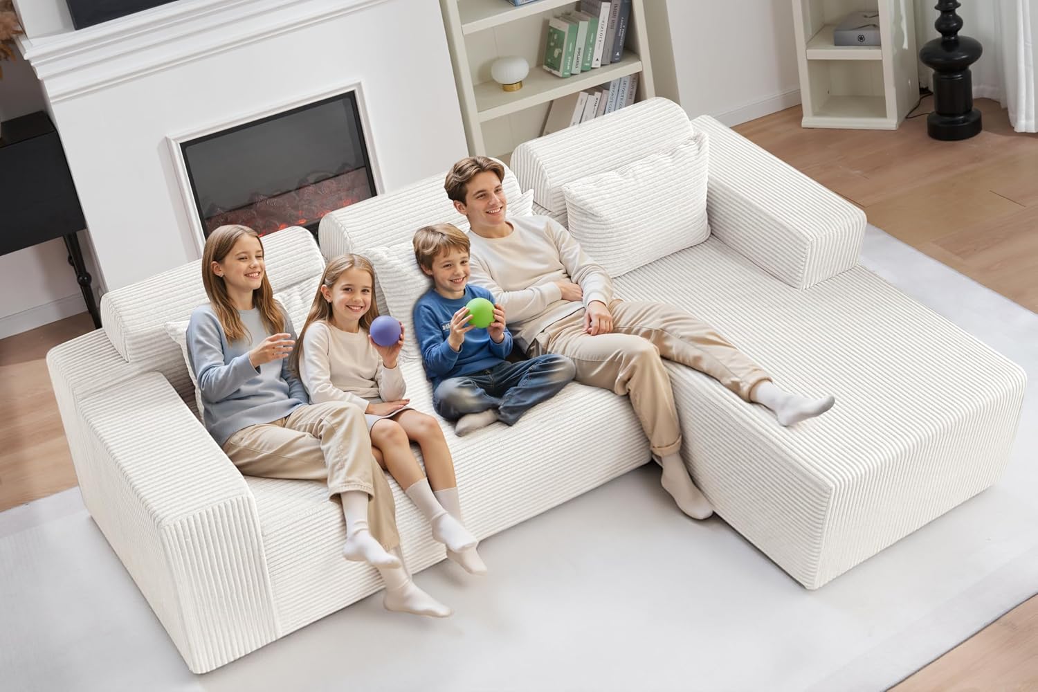 HABUTWAY Sectional Couches for Living Room,No Assembly L Shaped Couch 105' Modular Sectional Sofa Couch with Deep Seat,Cloud Couches Furniture Sets for Apartment,Corduroy (Beige, Right Facing)