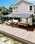 10x10 FT Gazebo for Patio, Wall Mounted Lean to Hardtop Gazebo Pergola with 6Mm Sloped Roof Heavy Duty Awnings for Porch, Decks, Backyard to Shade & Rain