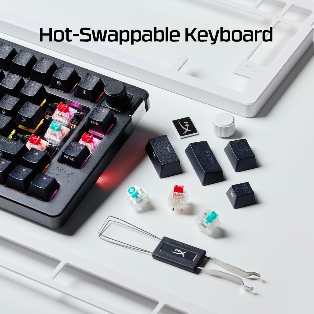 HyperX Alloy Rise 75 Wireless – Hot-Swappable 75% Mechanical Gaming Keyboard, PC, Up to 80 Hours Backlighting On, Dual Wireless 2.4GHz & Bluetooth