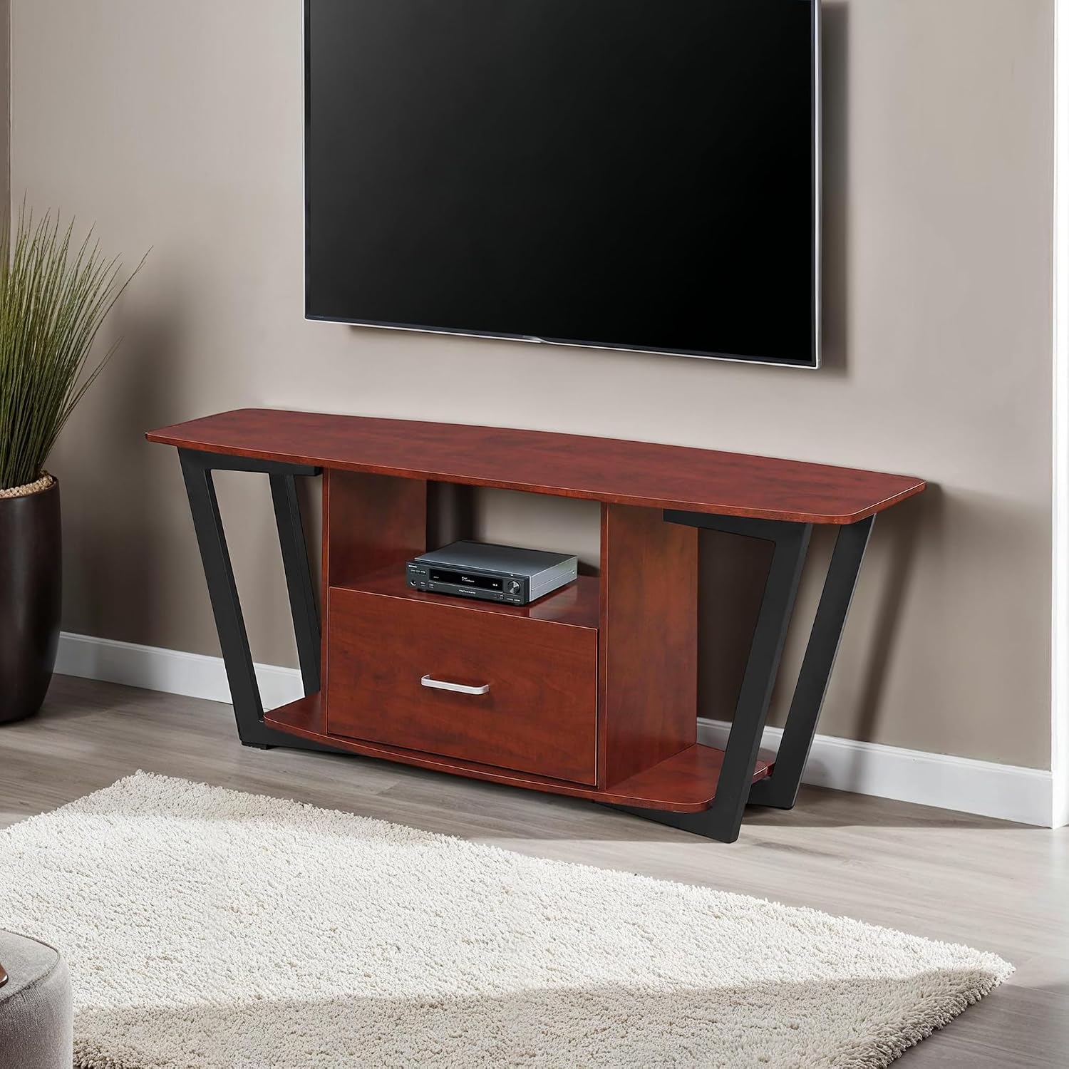 Convenience Concepts Graystone TV Stand 59.25' - Modern Entertainment Center for TVs up to 65', Industrial Media Console with Storage Drawer & Shelves for Living & Family Room, Cherry/Black