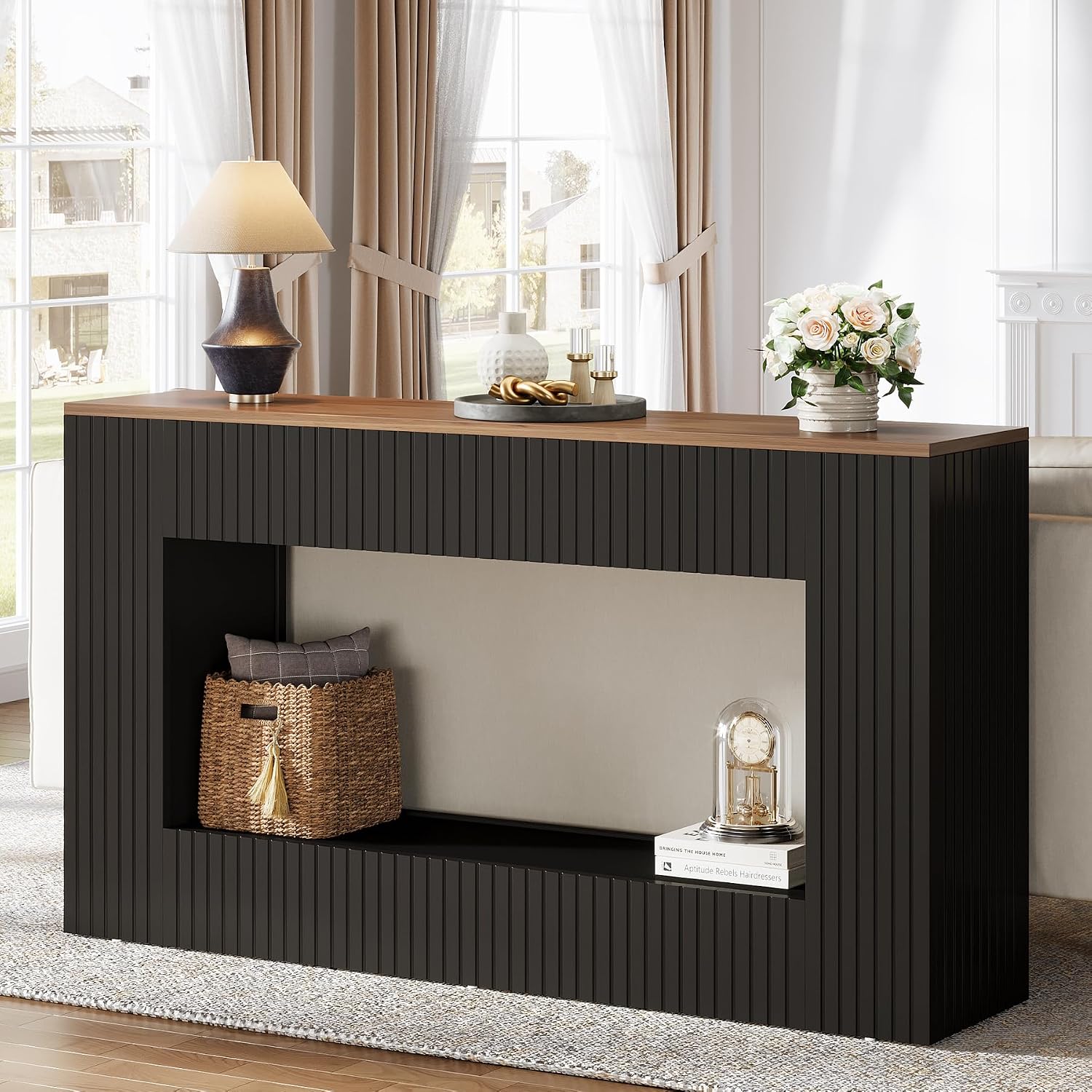 Tribesigns Modern Console Table, 55-Inch Wood Entryway Table with Storage, Narrow Long Sofa Table Behind Couch Table for Living Room, Foyer, Hallway, Black