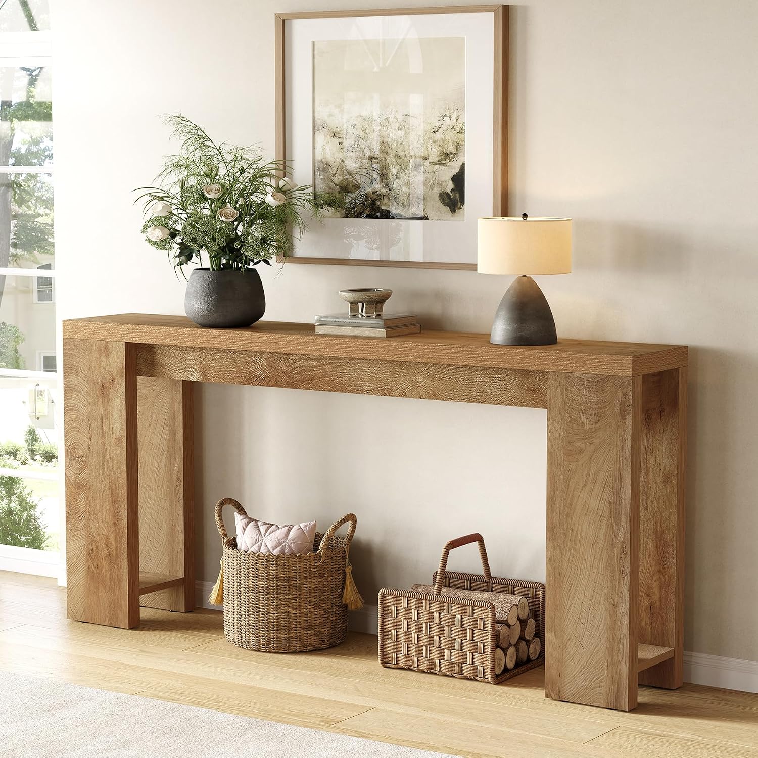 LITTLE TREE 70.9-Inch Long Console Table, Narrow Sofa Table Behind the Couch, Farmhouse Console Table for Living Room, Entryway, Hallway