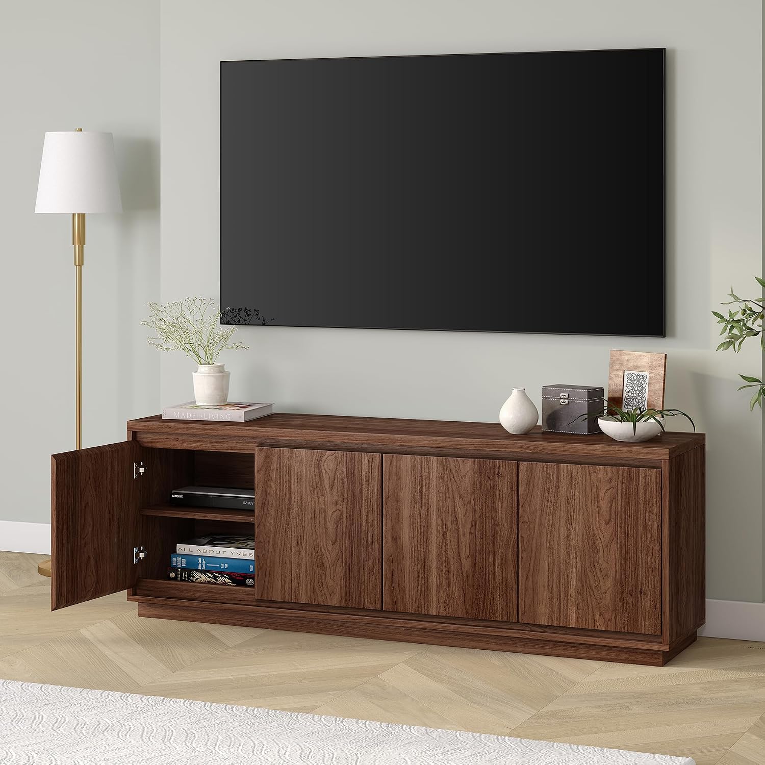 Henn&Hart Presque TV Stand, 68' Wide, Walnut