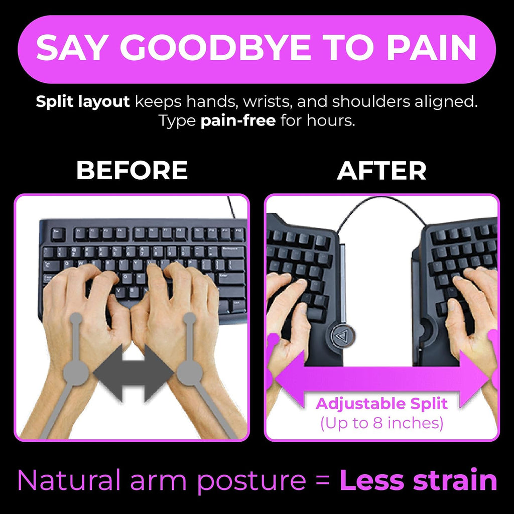 Cloud Nine C989M Ergonomic Mechanical Keyboard for PC - Kailh Tactile Brown Switches - RGB Light Up LED Backlit with USB - Ergo Split Key Board with Macro