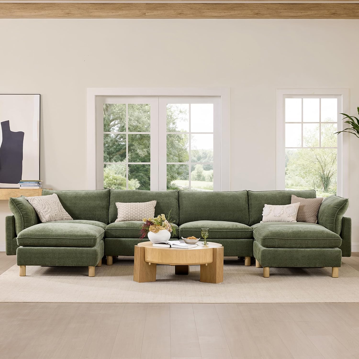 CHITA 127' Super Large Sectional Couches for Living Room, Modular Cloud Couch Sectional Sofa, Premium Fabric Couches, Down Filled, High Density Foam, Chenille in Green, 4 Seat L Shaped