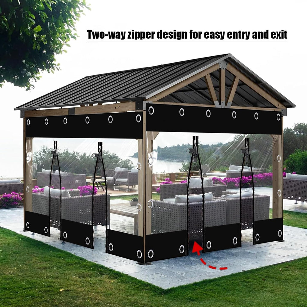 Clear Tarps with Zipper,Outdoor Vinyl Curtain ，Vinyl Patio Enclosure,Outdoor Curtains Heavy Duty Waterproof Transparent Tarp with Grommets， for Gazebo Porch Pergola(White,H2.4xW4m/H7.8xW13.1ft)
