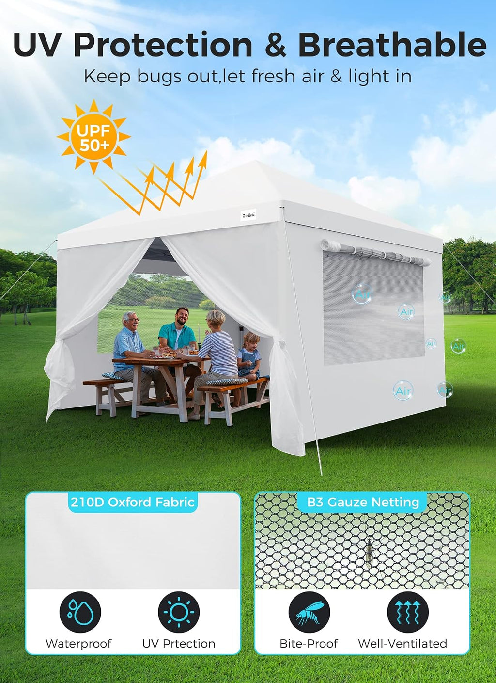 10x10 Ft Pop-Up Canopy with Window - Outdoor Gazebo, Removable Sidewalls, Doors, with Wheeled Case, Waterproof Shelter for Patio, Wedding - White