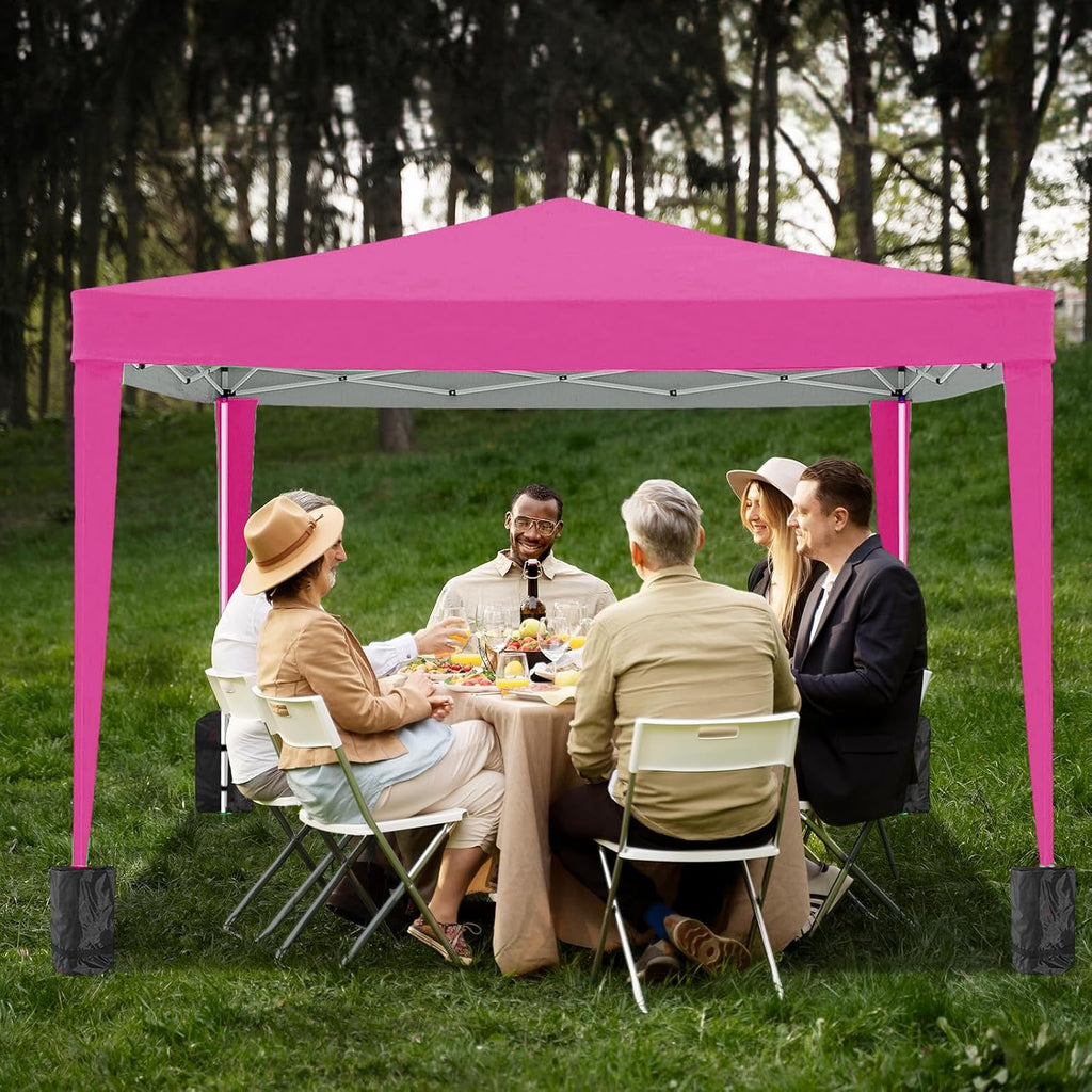 10x10 Pink Pop Up Canopy Tent with 4 Removable Sidewalls Commercial Heavy Duty Canopy All Weather Waterproof Outdoor Canopy Wedding Tents for Parties Gazebo with Carry Bag and Sandbags