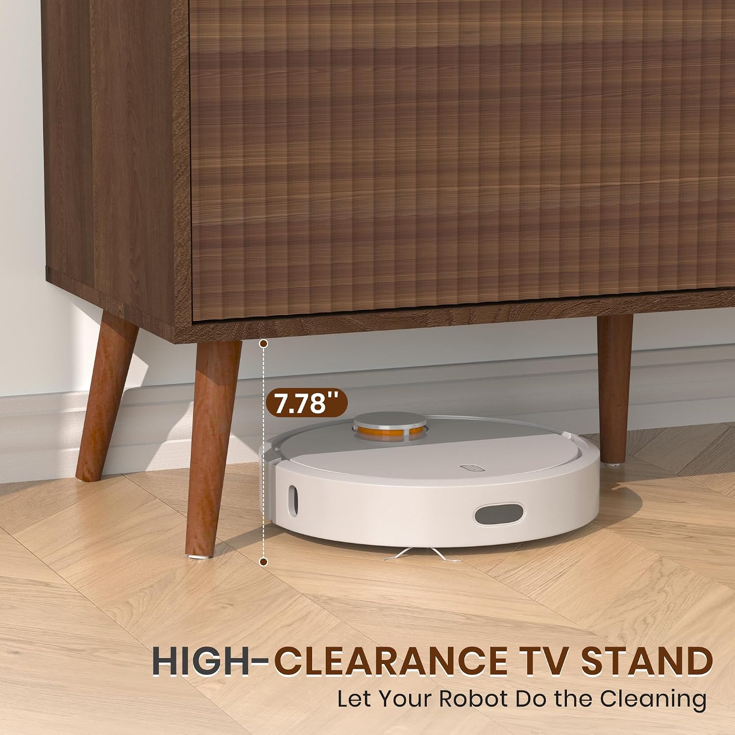 TV Stand for Living Room to 55/60/65/70 Inches, Mid Century Modern TV Consoles with Power Outlet, Entertainment Center with Door Cabinets and Open Shelves for Living Room, Bedroom, Walnut