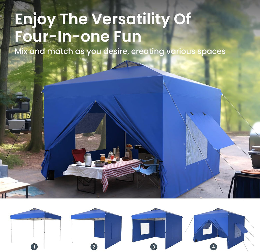 PHI VILLA 10x10 Pop Up Canopy Tent with Sidewalls - Easy Up Tent with Mesh Windows for Ventilation, Waterproof Design - Ideal for Parties, Beach, and Outdoor Events (Blue)