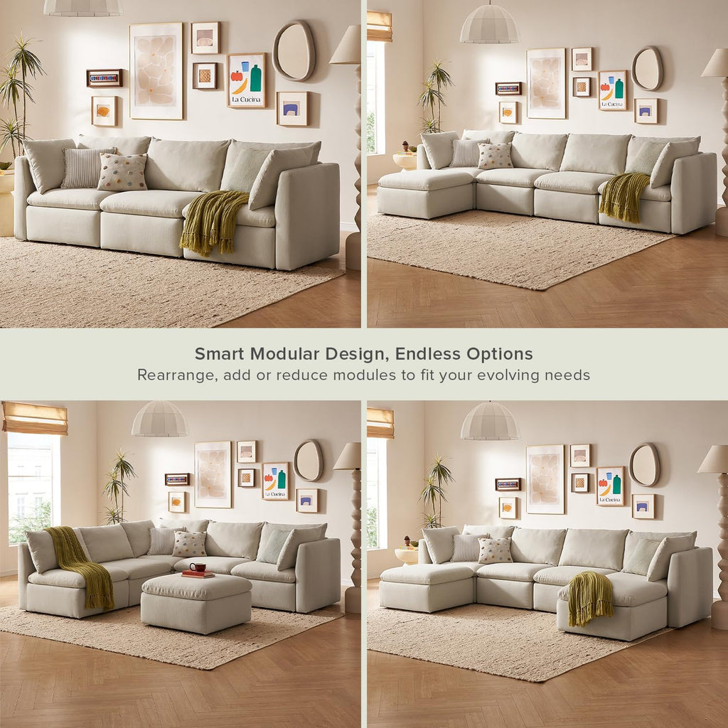 mopio Oversized Modular Sectional Sofa with Fully Removable Covers and Storage, Convertible U, L-Shaped and Sleeper Sectional, Modern Couches with Ottoman Chaise (Oat Fabric, 3 Seater)