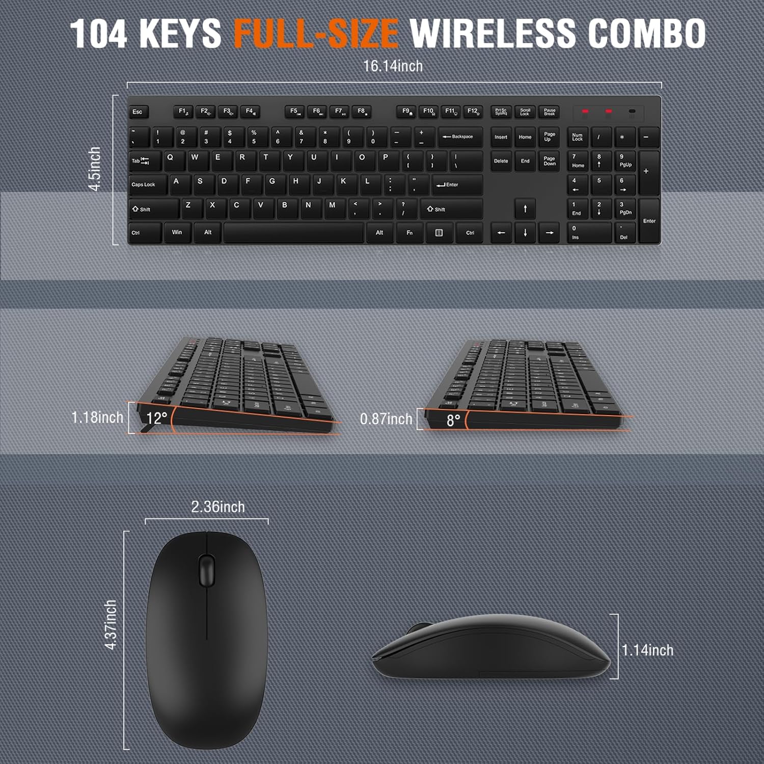 Wireless Keyboard and Mouse Combo, EDJO Silent Full Size Cordless USB Keyboard Mouse, 2.4GHz Lag-Free, Long Battery Life, for Computer, Laptop, PC, Chromebook, Windows (Black, 8 Pack)