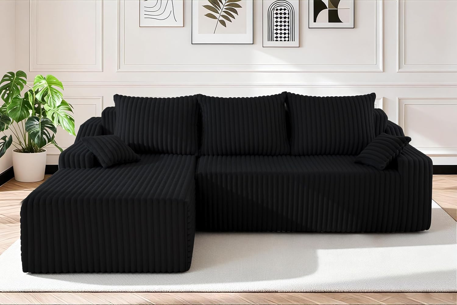 HABUTWAY 94'' Cloud Sectional Couch, Boneless Sofa with Deep Seat, Modular Comfy L-Shape Couch with Chaise for Living Room Bedroom, No Assembly Required(Black,Left Facing Chaise)