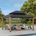 SUNJOY 13 x 15 ft. Hardtop Gazebo, Outdoor Patio Black Steel Frame Gazebo with 2-Tier Steel Roof,for Ultimate Outdoor Enjoyment, for All-Season Comfort