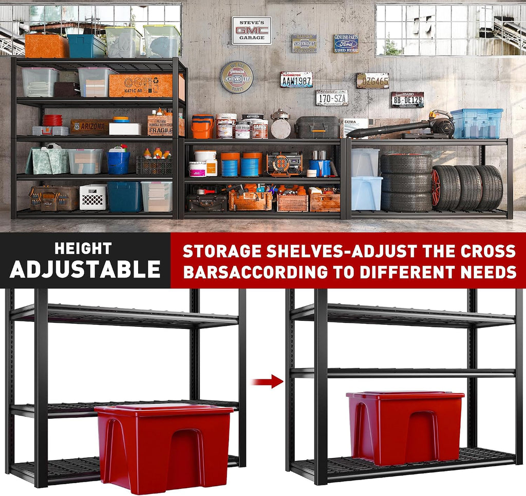 REIBII 48.2'' W Garage Shelving, 3010LBS Storage Shelves Heavy Duty, 5 Tier Adjustable Metal Shelving Unit for Warehouse, Garage, Basement, 48.2' W x 24.5' D x 72' H