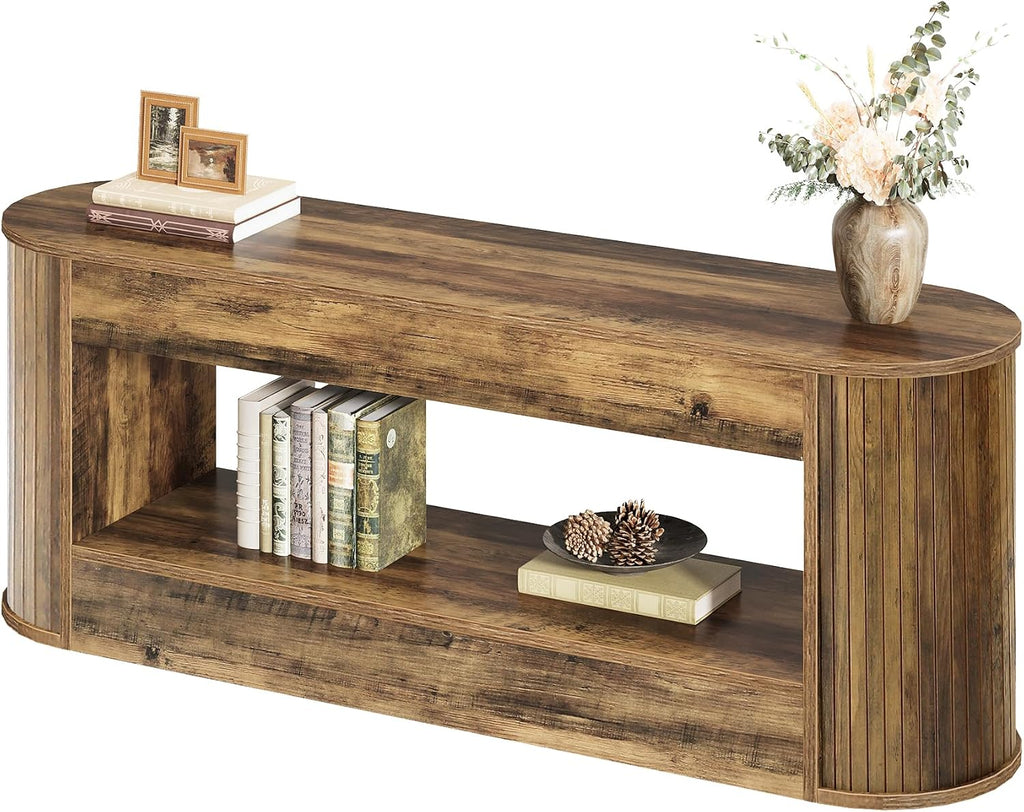 Tribesigns 63' TV Stand with Storage for 55/60/65/75 Inches TV, 2-Tier Farmhouse Television Stands with Fluted Panels, Entertainment Center Media Console for Living Room & Bedroom, Brown