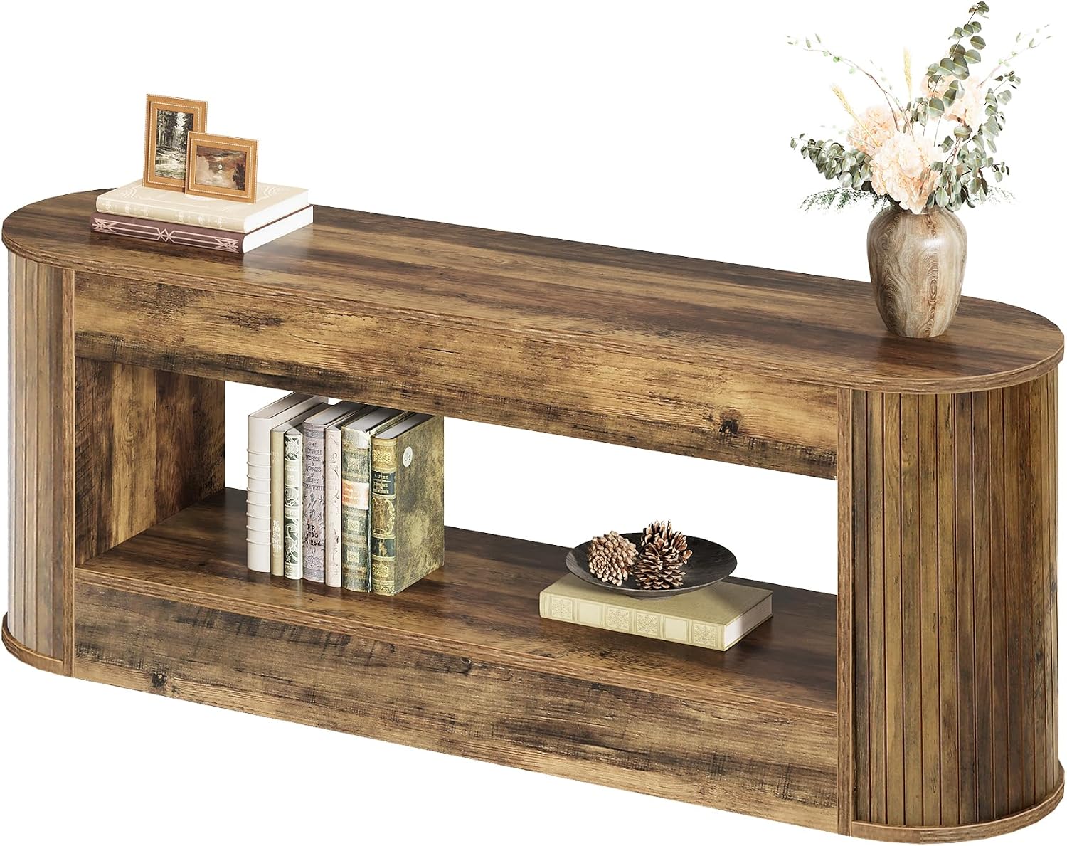 Tribesigns 63' TV Stand with Storage for 55/60/65/75 Inches TV, 2-Tier Farmhouse Television Stands with Fluted Panels, Entertainment Center Media Console for Living Room & Bedroom, Brown