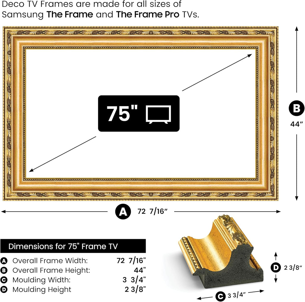Ornate Gold 75' Premiere Deco TV Frame - Compatible ONLY with Samsung The Frame TV and Pro TVs (Fits 2021-2026, LS03A, LS03B,LS03C,LS03D,LS03FA,LS03FW)