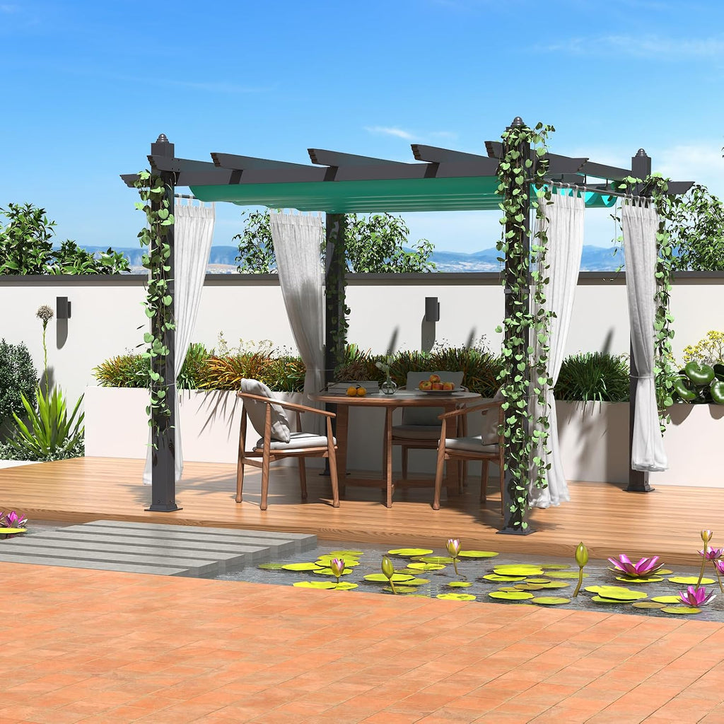 GarveeTech Outdoor Pergola, 10 x 13 FT Retractable Pergola Canopy, Reinforced Aluminum Frame, Heavy Duty Patio Pergolas Gazebos with Netting, Outdoor Shelter for Porch, Backyard, Deck