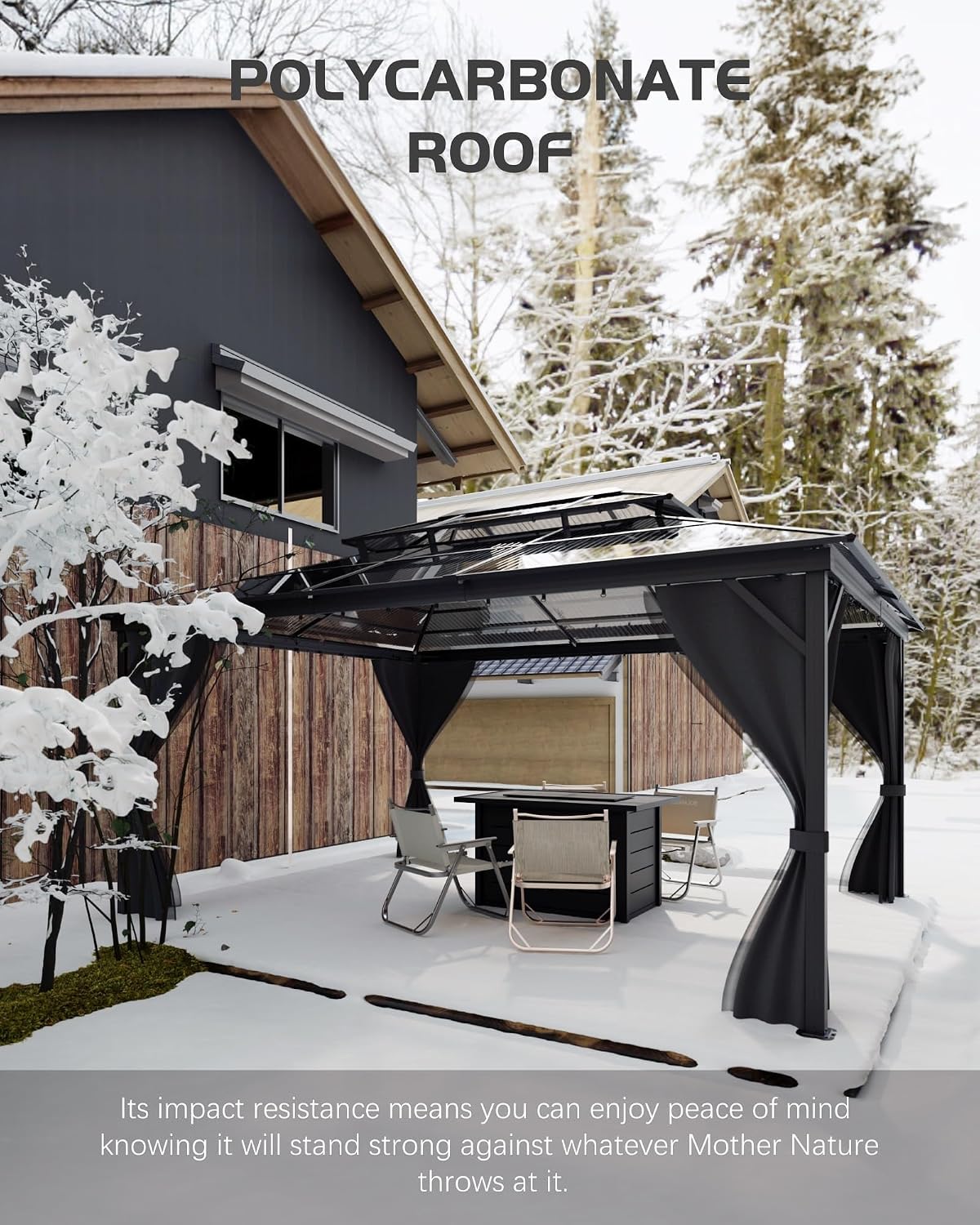 12' x 16' Permanent Hardtop Gazebo - Heavy Duty Aluminum Frame with Double Roof, Includes Curtains & Netting for Patio/Backyard/Garden (All-Weather)