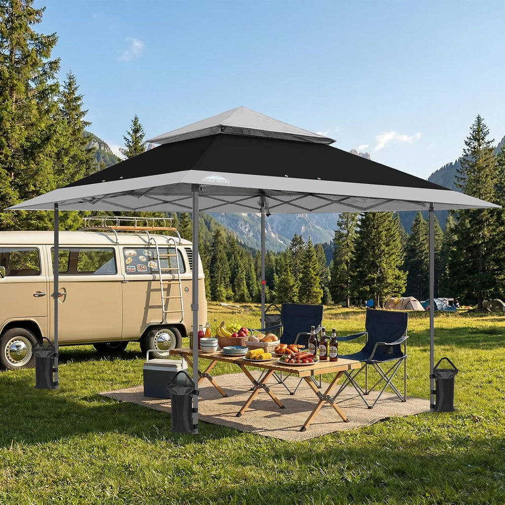 EAGLE PEAK 13x13 Straight Leg Pop Up Canopy Tent Instant Outdoor Canopy Easy Single Person Set up Folding Shelter w/Auto Extending Eaves 169 Square Feet of Shade (Black/Light Gray)