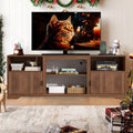 Fluted TV Stand for Tvs up to 80',Mid Century Modern TV Stand with Open Adjustable Shelf,Entertainment Center Wood TV Media Console with Cord Holes for Living Room Furniture Bedroom,Walnut