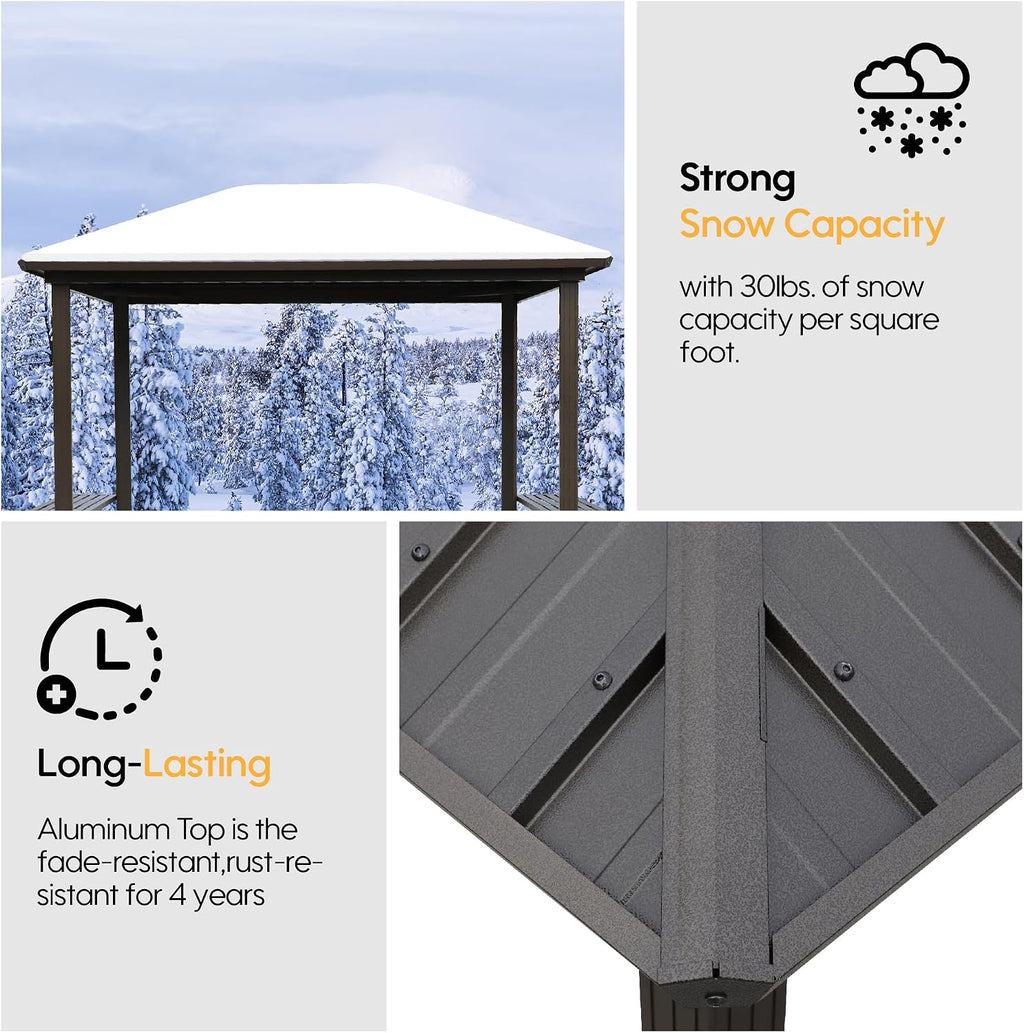 Grill Hardtop Gazebo 6x8 FT Outdoor Metal Hard Top Gazebo, Pent BBQ Gazebo with Galvanized Steel,Aluminum ed Pavilion with Shelves for Patio Backyard Lawn Garden, Patio, Backyard Single Roof