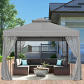 EAGLE PEAK 10x10 Patio Gazebo with Mesh Netting, Double Roof Outdoor Pavilion with Corner Shelves for Lawn, Deck, Garden and Backyard, Gray