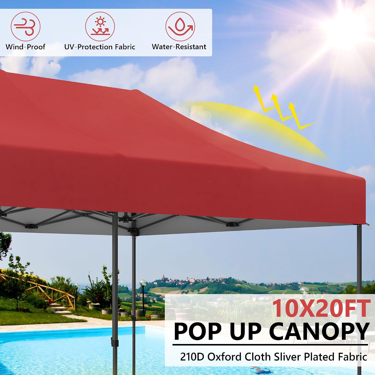 Outdoor Basic 10' x 20' Pop up Canopy Tent, Instant Heavy Duty Gazebo Tent Without Sidewalls/Wheeled Bag for Party Commercial Activity (Red, Without Sidewall)