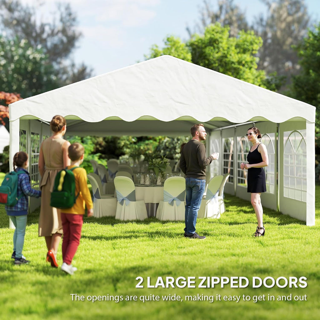 Outsunny 16.5' x 33' Party Tent, Heavy Duty Large Outdoor Canopy Tent Shelter with Removable Sidewalls, 10 Windows and 2 Doors, for Parties, Wedding, Events, BBQ Grill, White