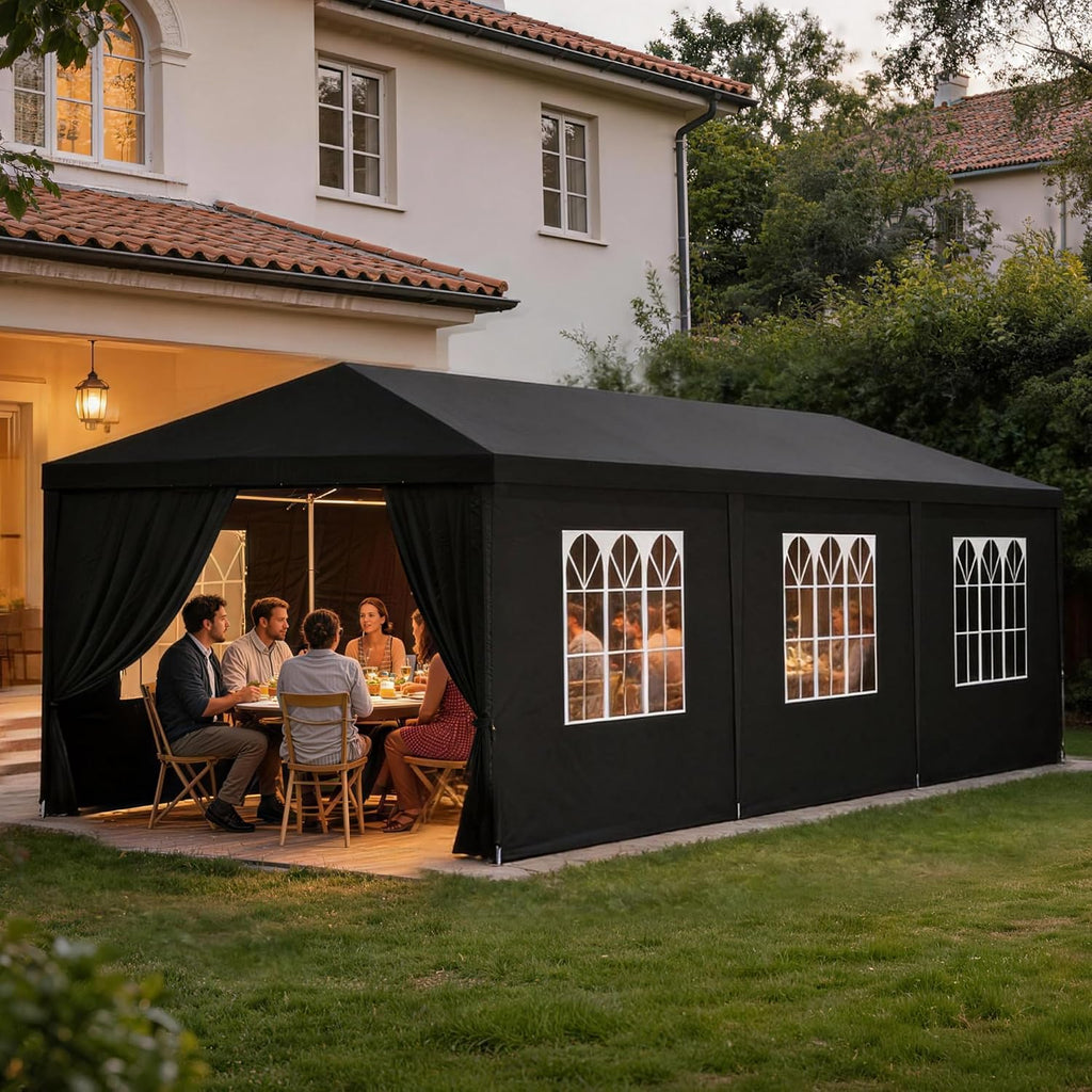 10x30 Party Tent Heavy Duty Outdoor Canopy Tents for Parties with 8 Removable Sidewalls Outside Large Gazebo Shelter Carpas para Fiestas for Backyard Patio Events Wedding BBQ, Black