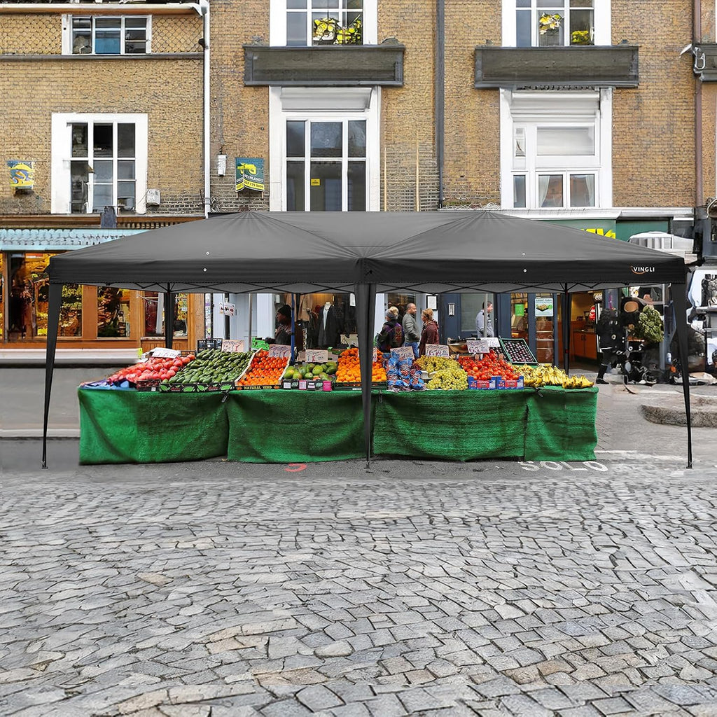 VINGLI 10x20 Pop Up Canopy Tent, Outdoor Tent Canopies Foldable Portable Canopies for Camping, Patio, Parties, EZ Up Gazebo Canopy with Carry Bag, Carpas para Patio (Black)