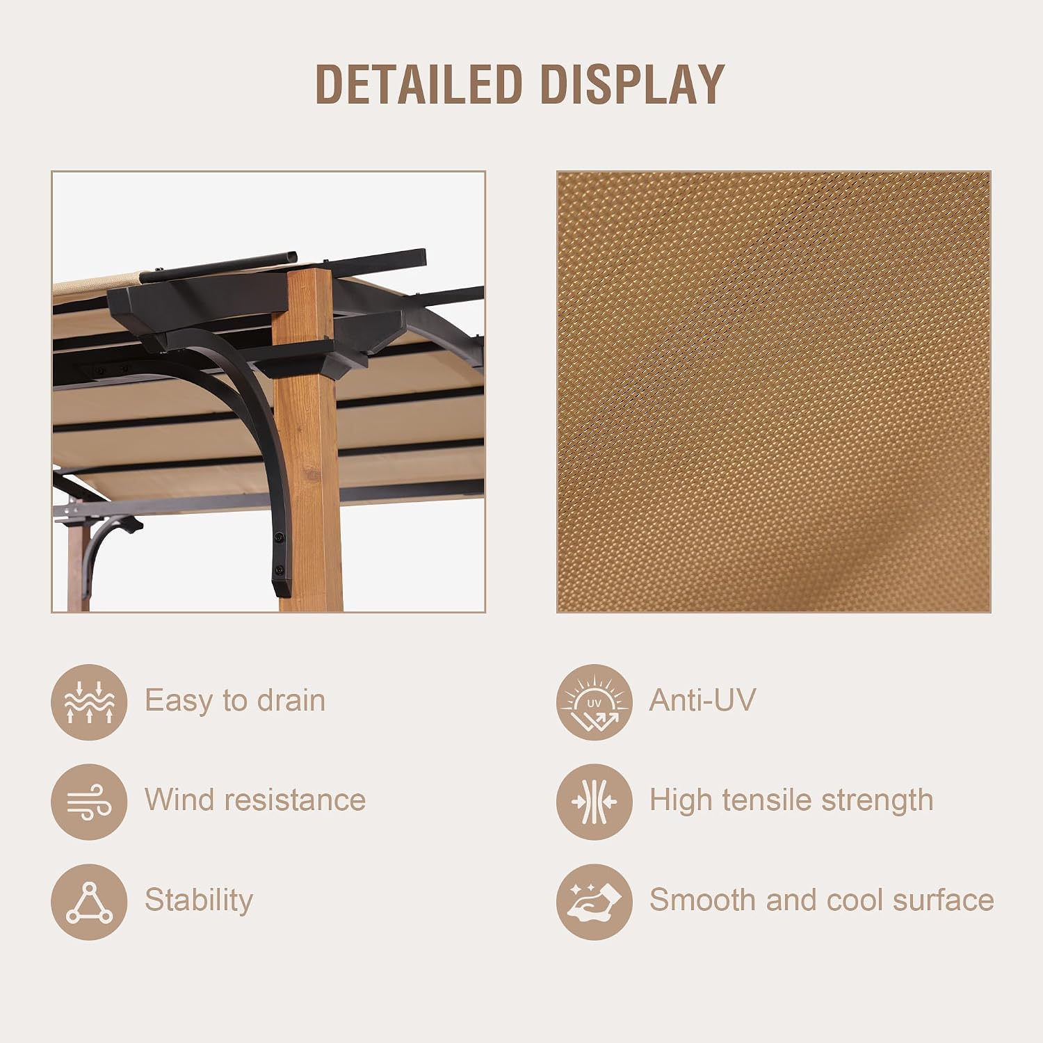 8.5' x 13' Outdoor Pergola, Metal Gazebo with Arched Top Canopy, Shelves, Bar Top, Natural Wood Looking Frame Pergola for Backyard, Garden, Patio.Beige