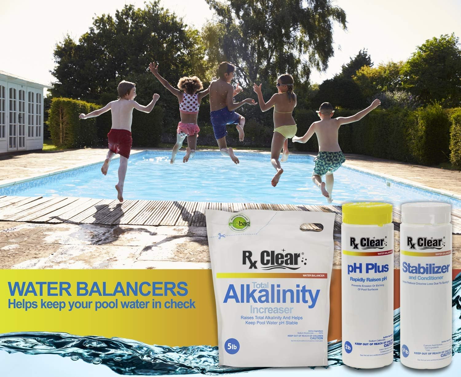 Rx Clear Deluxe Spring Chemical Opening Pool Cleaning Kit | for Swimming Pools Up to 30,000 Gallons | Includes Shock, Clarifier, pH Minus, Algaecide and More | Keep Your Pool Clean and Clear