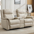 Korser Loveseat Recliner Sofa, Reclining Loveseat Couch, Reclining Couch with Console, USB Port, US Outlets, and Cup Holders, 2-Seater Sofa for Living Room (2-Seater, Khaki)