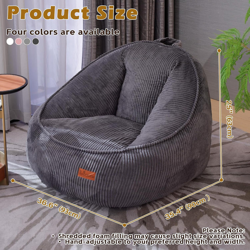 Bean Bag Chair, Cozy Fluffy Beanbag Chairs with Filler for Teens and Kids, Floor Lazy Sofa for Living Room Gaming & Reading (M-Charcoal)