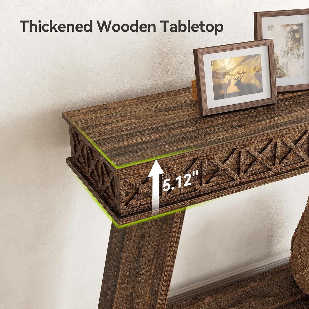 LITTLE TREE 70.87' Long Farmhouse Console Table, 2-Tier Shelf Narrow Accent Entryway Sofa Table for Living Room, Behind Couch, Hallway - Dark Brown