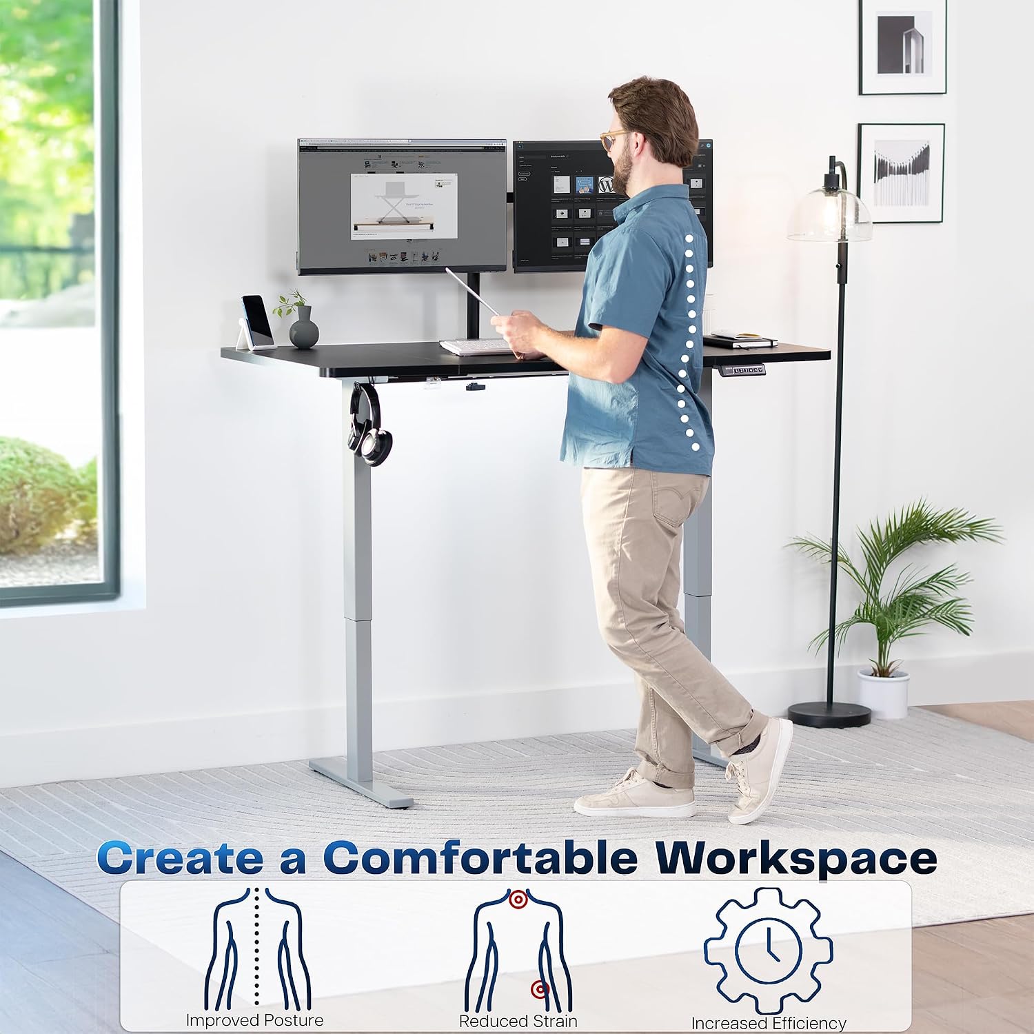 VIVO Electric 60 x 30 in Standing Desk, Memory Height Adjustment, 1B Series, Holds 220 lbs, Black Top Gray Frame, DESK-KIT-1G6B-30