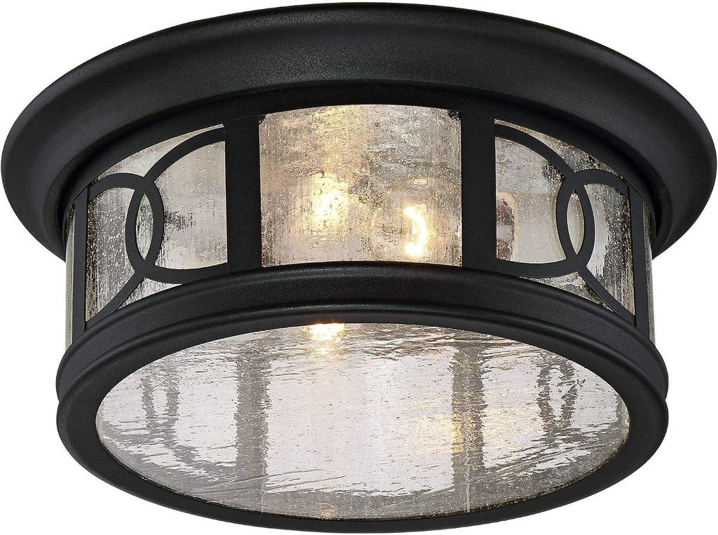 John Timberland Capistrano Mission Flush-Mount Outdoor Ceiling Light Fixture Black 12' Seedy Glass Damp Rated for Exterior House Porch Patio Outside Deck Garage Front Door Garden Home Gazebo