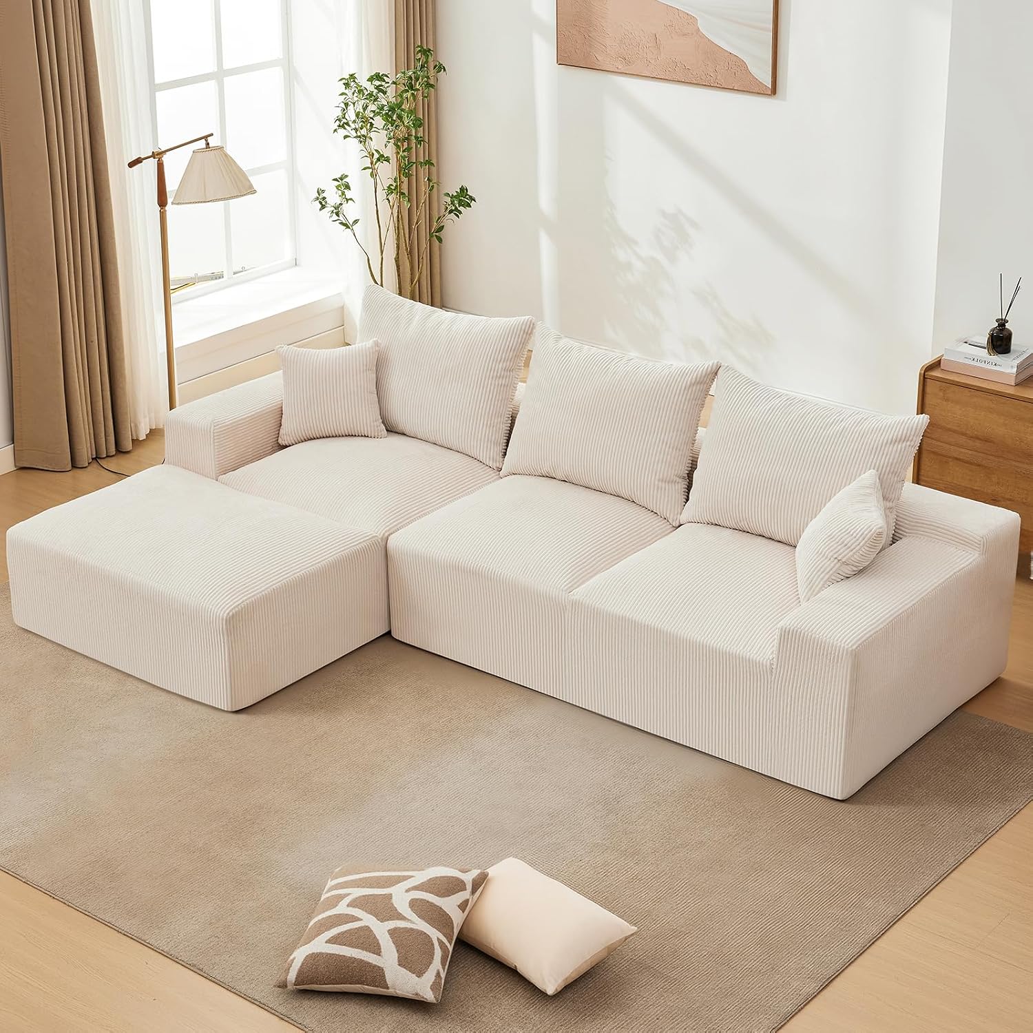 110' Modular Sectional Sofa Couches for Living Room, Cloud Memory Boneless Couch, No Assembly Required,Comfy Cloud 3-Seater Couch with Chaise, Memory Foam Sofa for Offices, Bedroom and Apartment