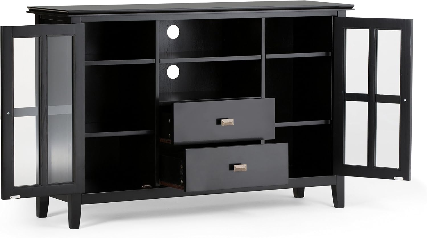 SIMPLIHOME Artisan TV Stand - 53 inch Wide Solid Wood Tall Media Console in Black, Contemporary Entertainment Center for Living Room for TVs up to 60 Inches with Drawers and Cable Management